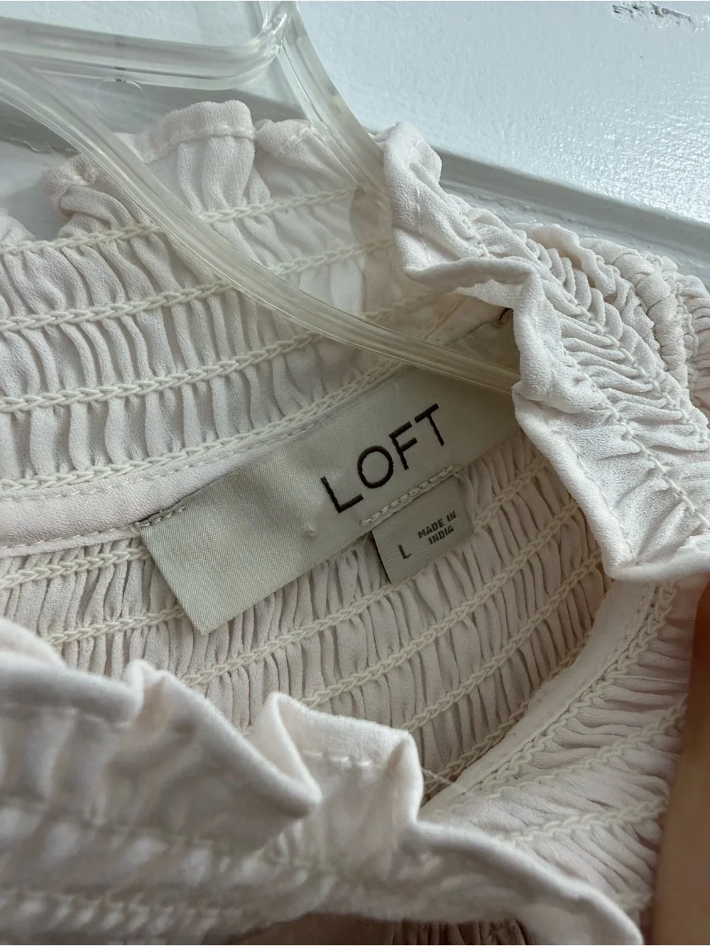 LOFT Smocked Ruffle Yoke Long Sleeve Blouse - Blush